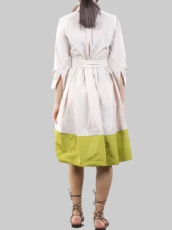 ABITO CHEMISIER ELENA BEIGE E LIME CON CINTURA IN VITA