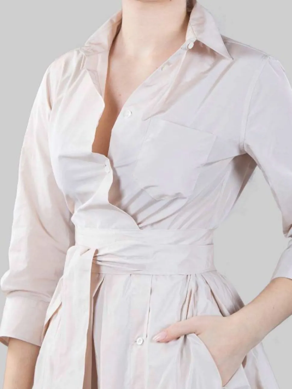 ABITO CHEMISIER ELENA BEIGE E LIME CON CINTURA IN VITA