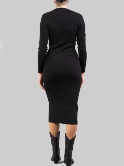 ABITO LONGUETTE NERO ADERENTE IN LANA STRETCH A COSTINE
