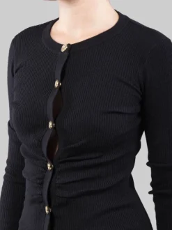 ABITO LONGUETTE NERO ADERENTE IN LANA STRETCH A COSTINE