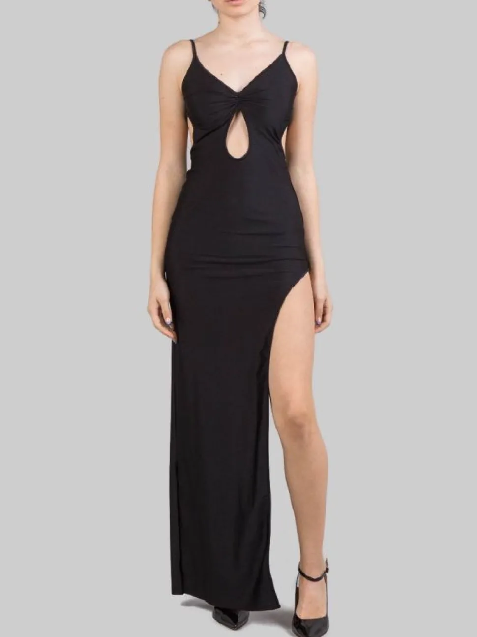 ABITO LUNGO IN LYCRA BRILLANTE CON SPACCO