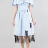 ABITO MIDI IN COTONE INCROCIATO CON FRANGE