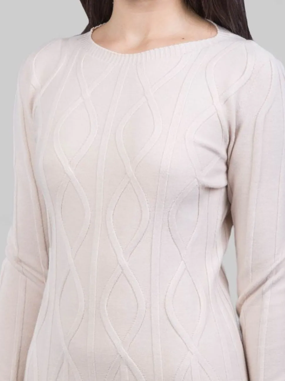 ABITO MIDI IN MAGLIA DI LANA GESSO CON LOSANGHE
