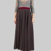 ABITO MIDI IN PIZZO VERDE SALVIA E GONNA IN TULLE MARRONE CON CINTURA IN VELLUTO
