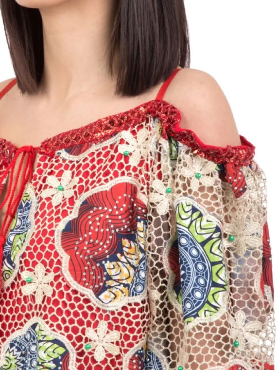 BLUSA OVER FIT CON RICAMI E DECORI A FANTASIA