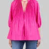 BLUSA ROSA SCURO IN POPELINE DI COTONE PLISSÉ