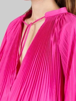 BLUSA ROSA SCURO IN POPELINE DI COTONE PLISSÉ