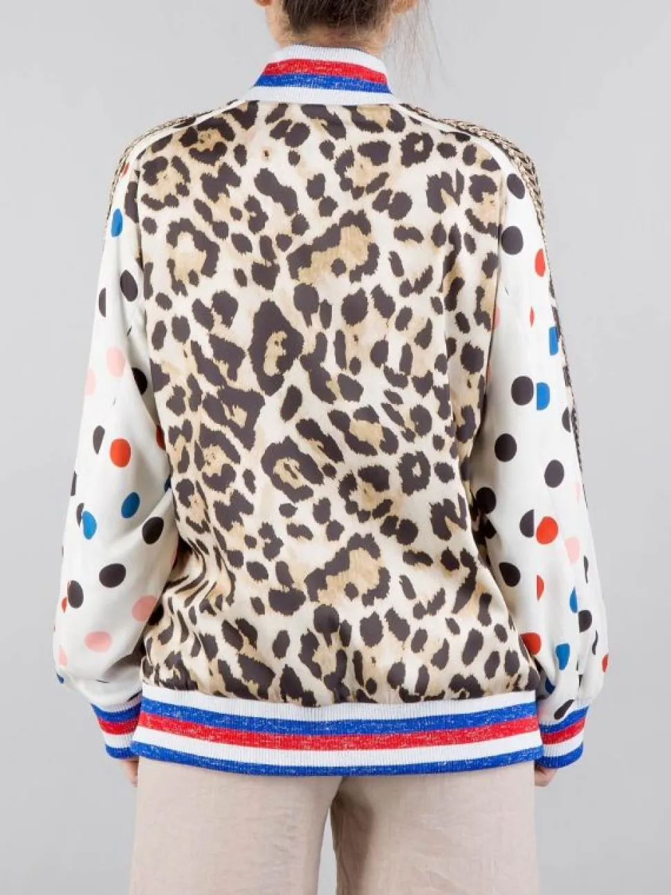 BOMBER OVERSIZE ANIMALIER CON PATCH E PASSAMANERIE