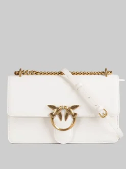 BORSA A SPALLA LOVE ONE CLASSIC IN PELLE BIANCA E ORO