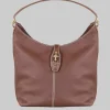 BORSA HOBO IN PELLE MARTELLATA MARRONE CON ICONICI GANCI FAY