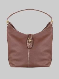 BORSA HOBO IN PELLE MARTELLATA MARRONE CON ICONICI GANCI FAY