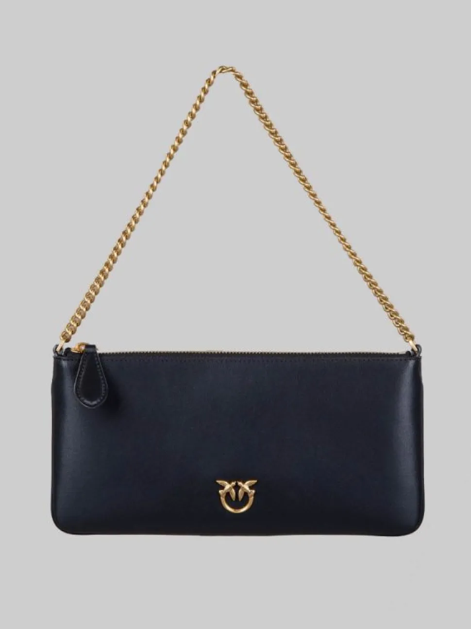BORSA HORIZONTAL FLAT IN PELLE LISCIA NERA CON TRACOLLINA