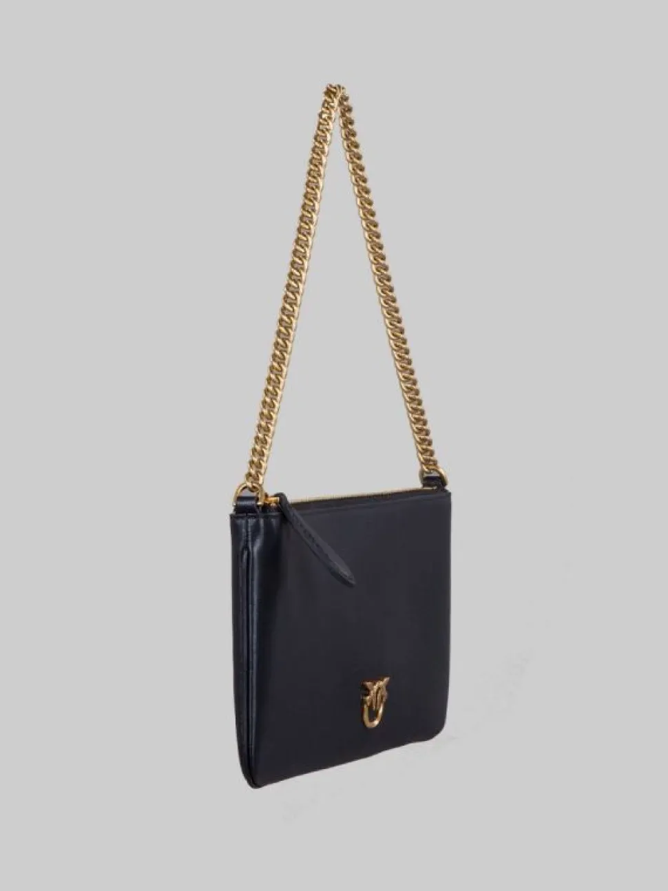 BORSA HORIZONTAL FLAT IN PELLE LISCIA NERA CON TRACOLLINA