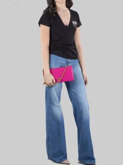 BORSA HORIZONTAL FLAT IN PELLE LISCIA FUXIA CON TRACOLLINA