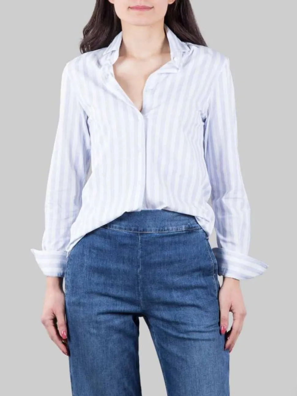 CAMICIA A RIGHE SLIM FIT BIANCA E CELESTE
