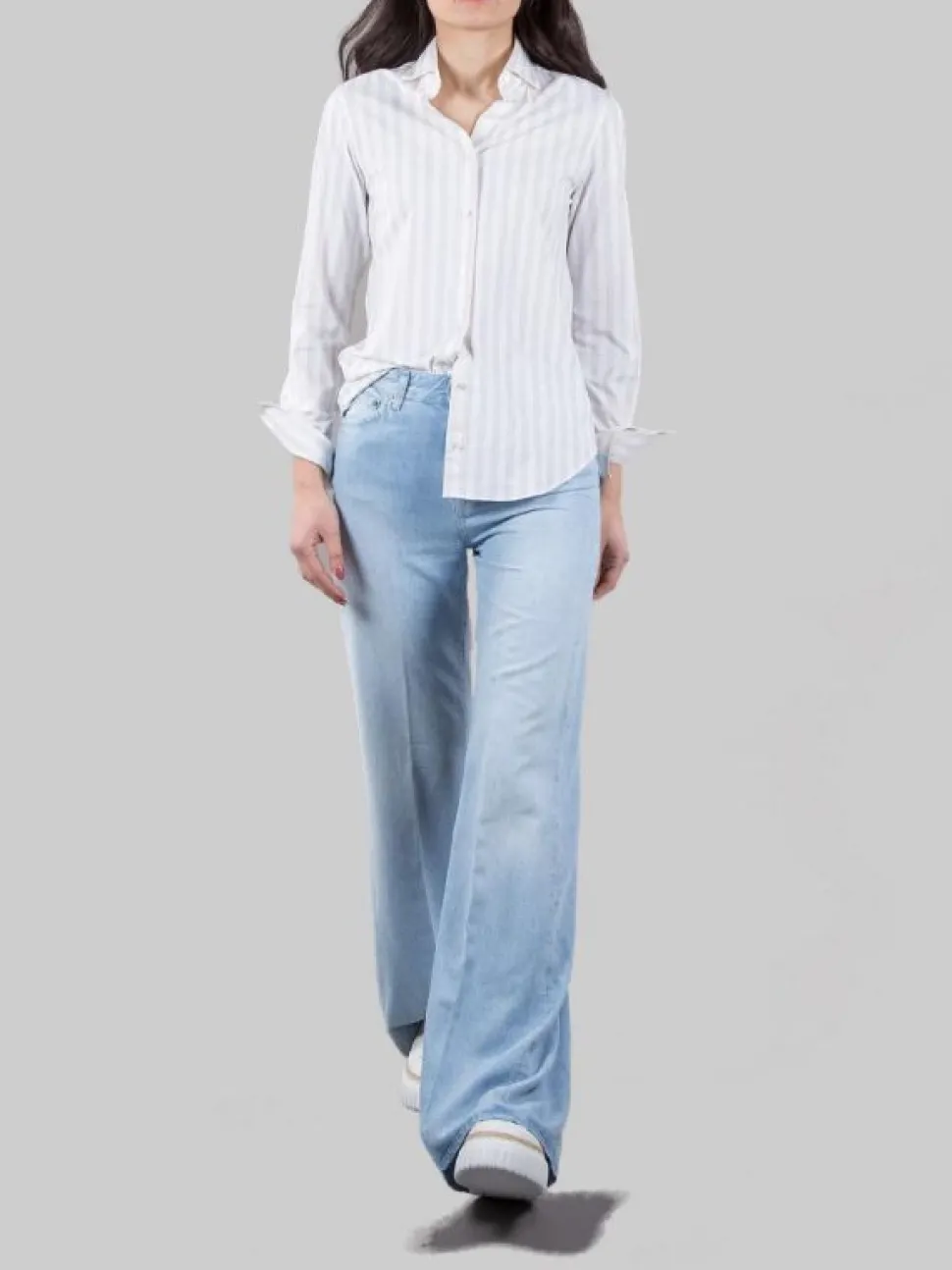 CAMICIA A RIGHE SLIM FIT BIANCA E BEIGE