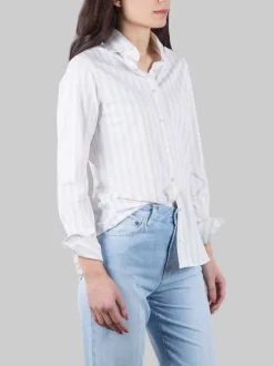 CAMICIA A RIGHE SLIM FIT BIANCA E BEIGE