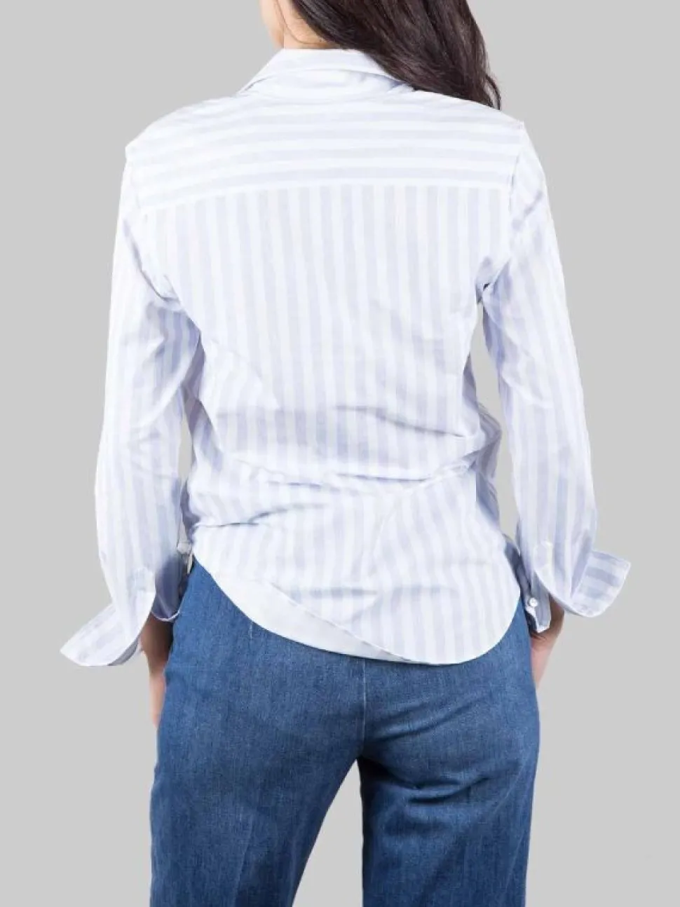 CAMICIA A RIGHE SLIM FIT BIANCA E CELESTE