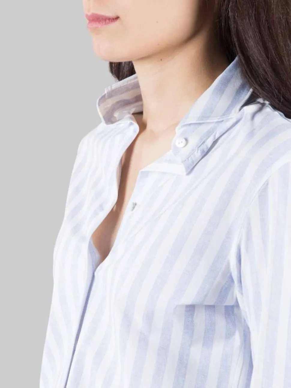 CAMICIA A RIGHE SLIM FIT BIANCA E CELESTE