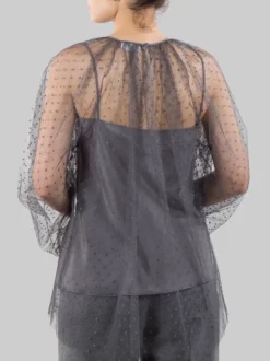 CAMICIA BLUSA REALIZZA IN TULLE POINT D'ESPRIT GRIGIO SMOKE