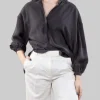 CAMICIA COREANA OVERSIZE IN TESSUTO FLUIDO NERO