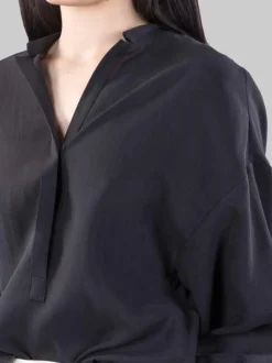 CAMICIA COREANA OVERSIZE IN TESSUTO FLUIDO NERO