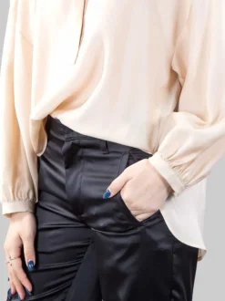 CAMICIA COREANA OVERSIZE IN TESSUTO FLUIDO SABBIA