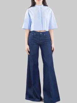 CAMICIA CORTA CELESTE CON COLLETTO ALLA COREANA MODELLO BOXY