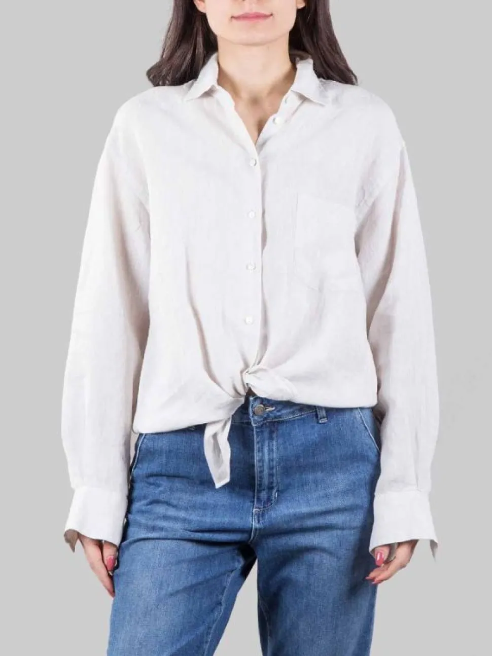 CAMICIA IN PURO LINO BEIGE OVERSIZE