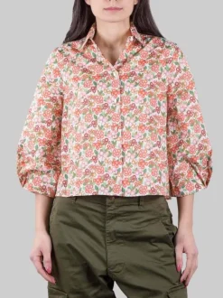 CAMICIA MARGOT A FANTASIA FIORI ROSSI SU FONDO BIANCO