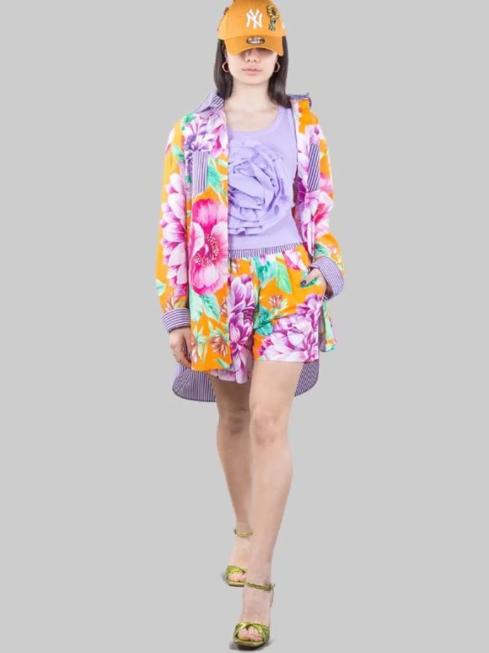 CAMICIA OVERSIZE A FANTASIA RIGHE E FIORI