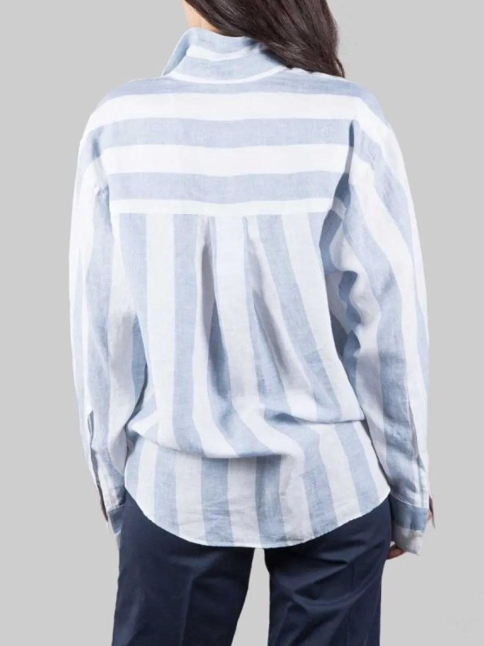 CAMICIA OVERSIZE IN LINO A RIGHE BIANCA E CELESTE