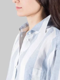 CAMICIA OVERSIZE IN LINO A RIGHE BIANCA E CELESTE