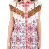 CAMICIA SENZA MANICHE A FANTASIA CON PIZZO E FRANGE