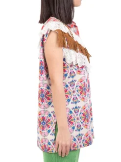 CAMICIA SENZA MANICHE A FANTASIA CON PIZZO E FRANGE