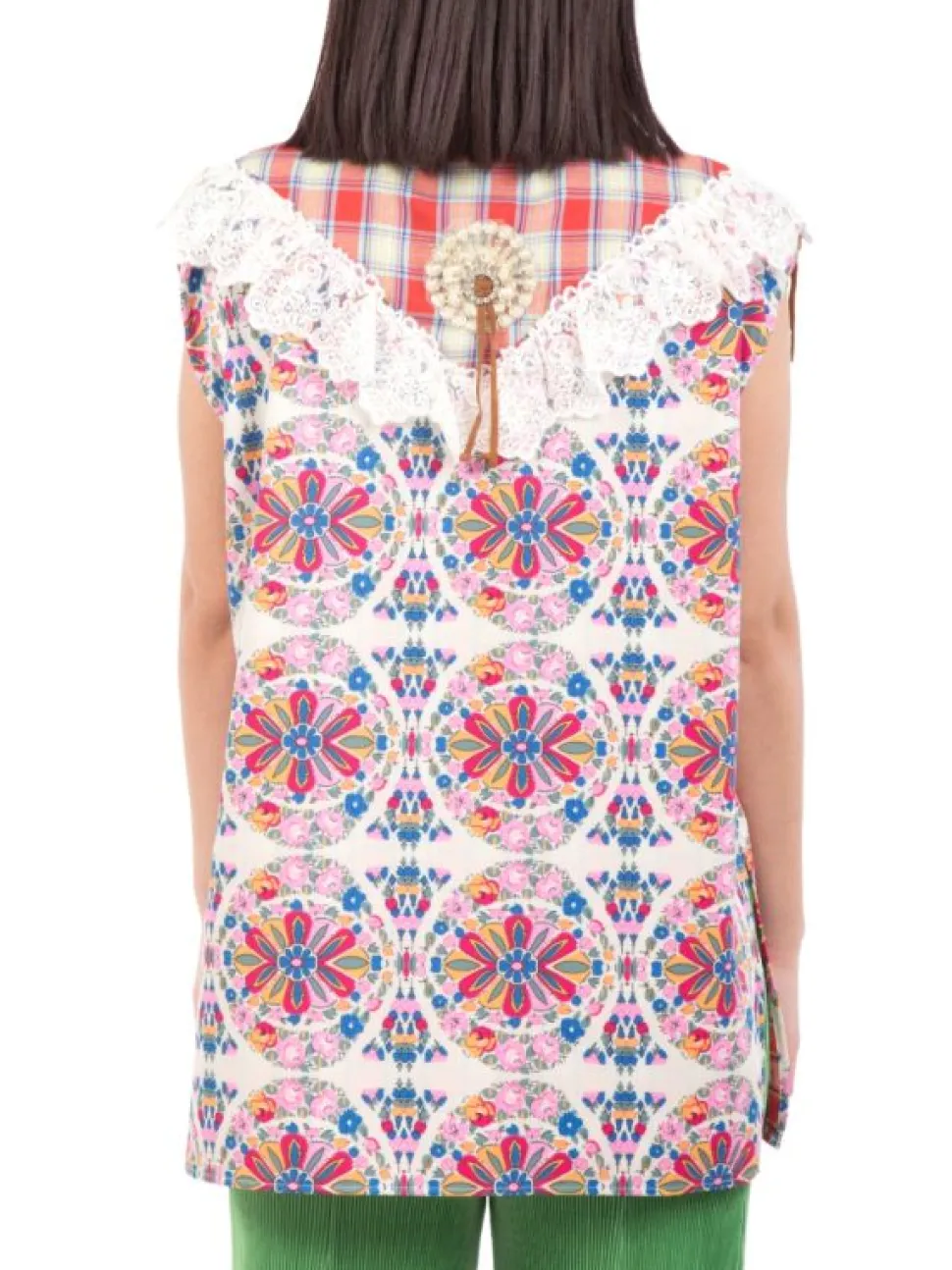 CAMICIA SENZA MANICHE A FANTASIA CON PIZZO E FRANGE