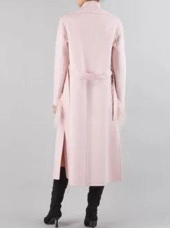 CAPPOTTO LUNGO IN LANA ROSA CON TASCHE PROFILATE DI PIUME