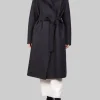 CAPPOTTO LUNGO NERO "A VESTAGLIA" IN LANA VERGINE PRESSATA CON CINTURA
