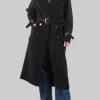 CAPPOTTO LUNGO TESTO IN PANNO DI LANA NERO CON CINTURA IN VITA