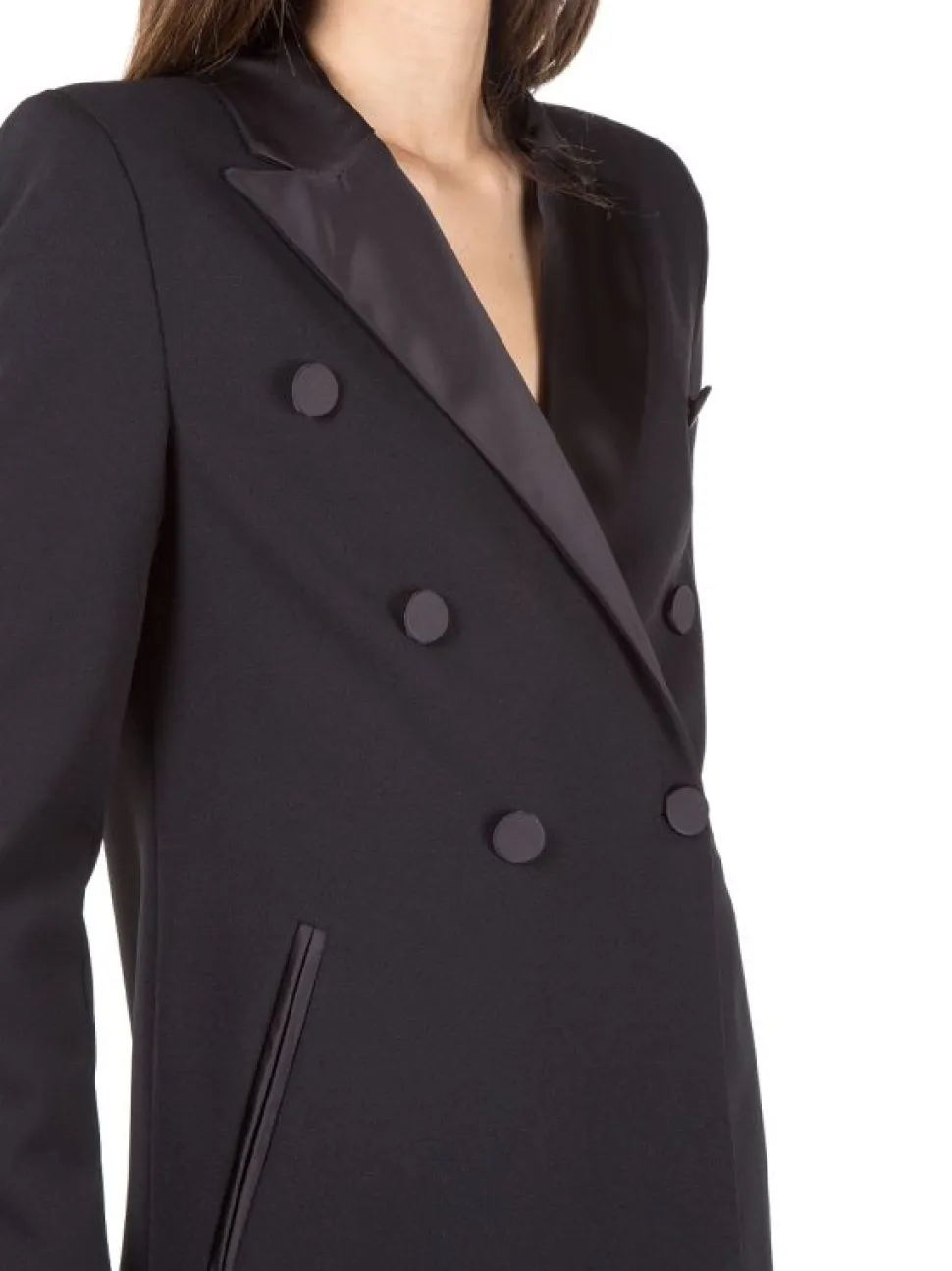CAPPOTTO NERO VENNY IN TESSUTO TECNICO ELASTICIZZATO DOPPIO PETTO