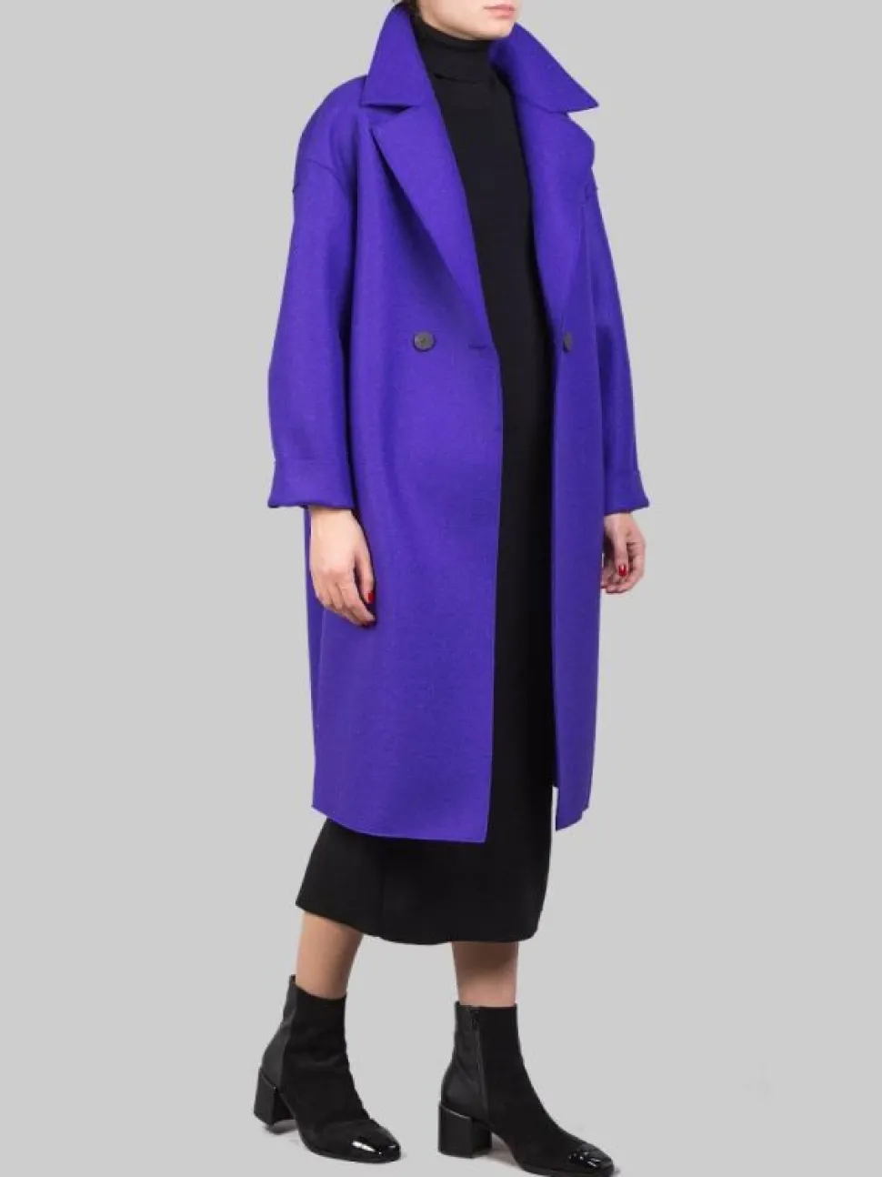 CAPPOTTO OVERSIZE VIOLA DOPPIOPETTO IN LANA VERGINE PRESSATA