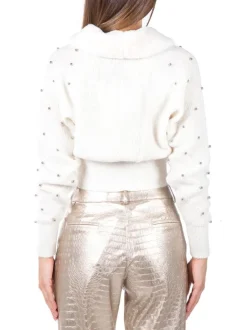 CARDIGAN BIANCO BURRO CORTO MIZZY CON ECOPELLICCIA E PICCOLE SFERE