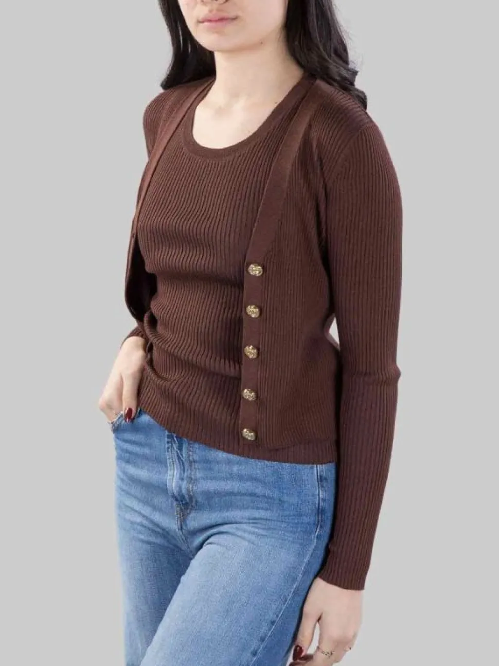 CARDIGAN TILACINO MARRONE CON LOGO TRASPARENTE