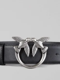 CINTURA LOVE BERRY IN PELLE LISCIA NERA CON FIBBIA LOVE BIRDS