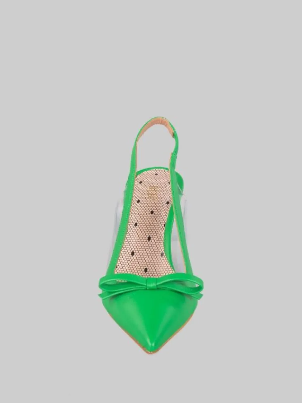 DÉCOLLETÉ IN PELLE CON FIOCCO E INSERTI TRASPARENTI
