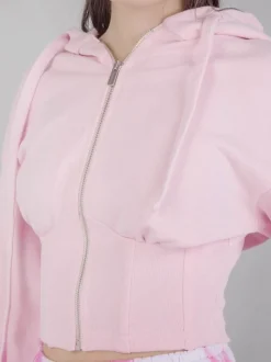 FELPA CORTA BUSTIER CON CAPPUCCIO
