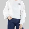 FELPA GIROCOLLO OVERSIZE BIANCO CON LOGO IN STRASS E PERLINE