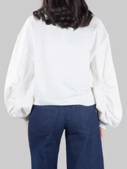FELPA GIROCOLLO OVERSIZE BIANCO CON LOGO IN STRASS E PERLINE