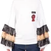 FELPA SWEATSHIRT RAFFIA IN COTONE GIROCOLLO CON FRANGE IN RAFFIA