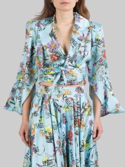 GIACCA CORTA IN TWILL A FANTASIA FLOREALE CON NODO IN VITA